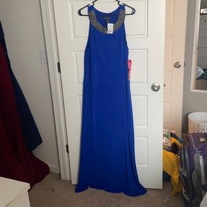 Blue Formal Dress with beading on neck